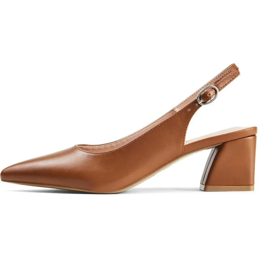 Women Slingback Brown Toe Block Heel Pump Low Heel Office Wedding Dress Shoes